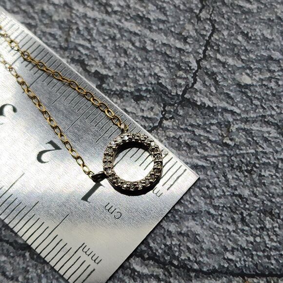 Marc Marcella Diamond Circle Pendant Necklace Gold Plated Sterling Silver 15" - Picture 4 of 6